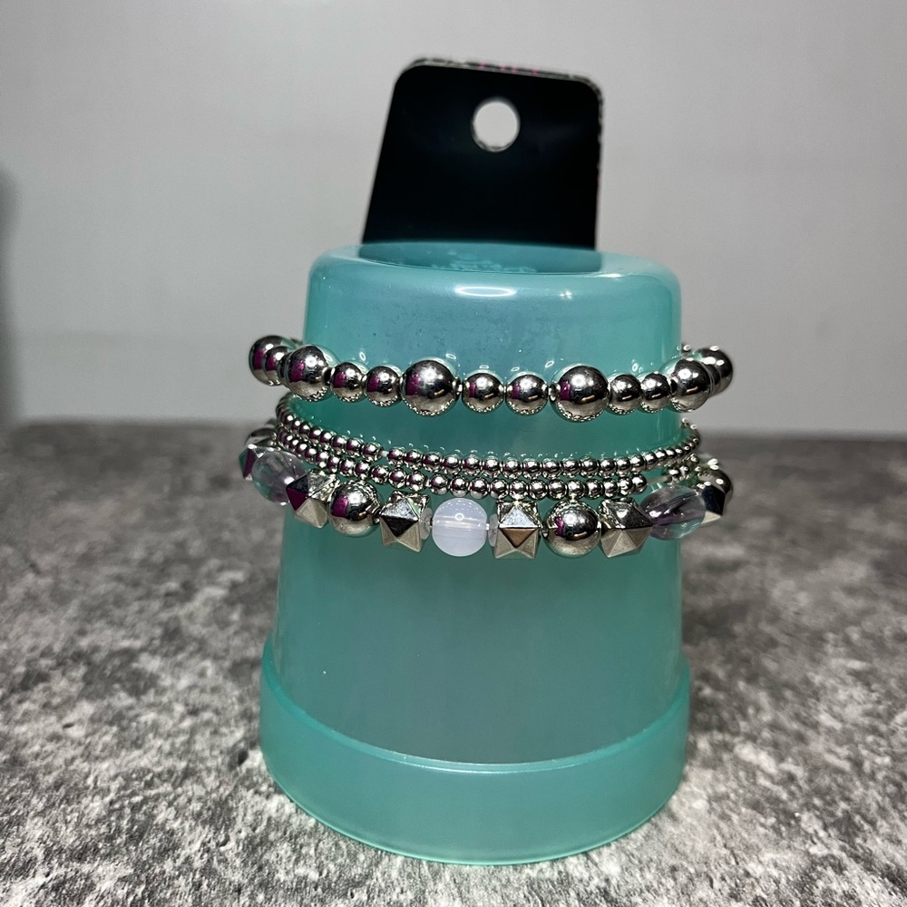 Silver Beaded Bracelet Set